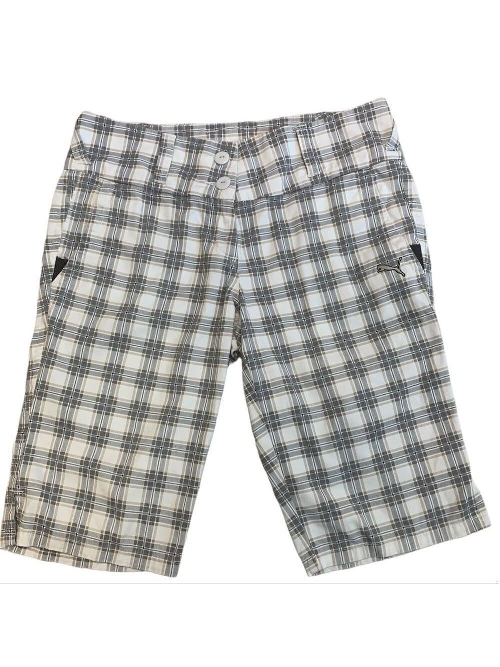 PUMA white gray plaid check Bermuda shorts Sz S golf